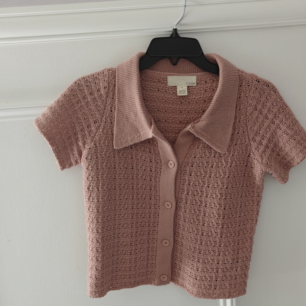Pink Short Sleeve Knit Cardigan